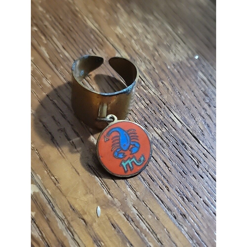 Vtg Scorpion Ring Thailand Adjustable Enamel  Red Blue Brass?